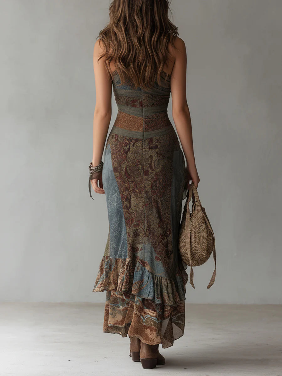 Elena | Robe maxi asymétrique à imprimé audacieux et fente volantée