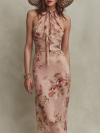 Lia | Robe maxi en mousseline à imprimé floral élégant et encolure goutte d'eau