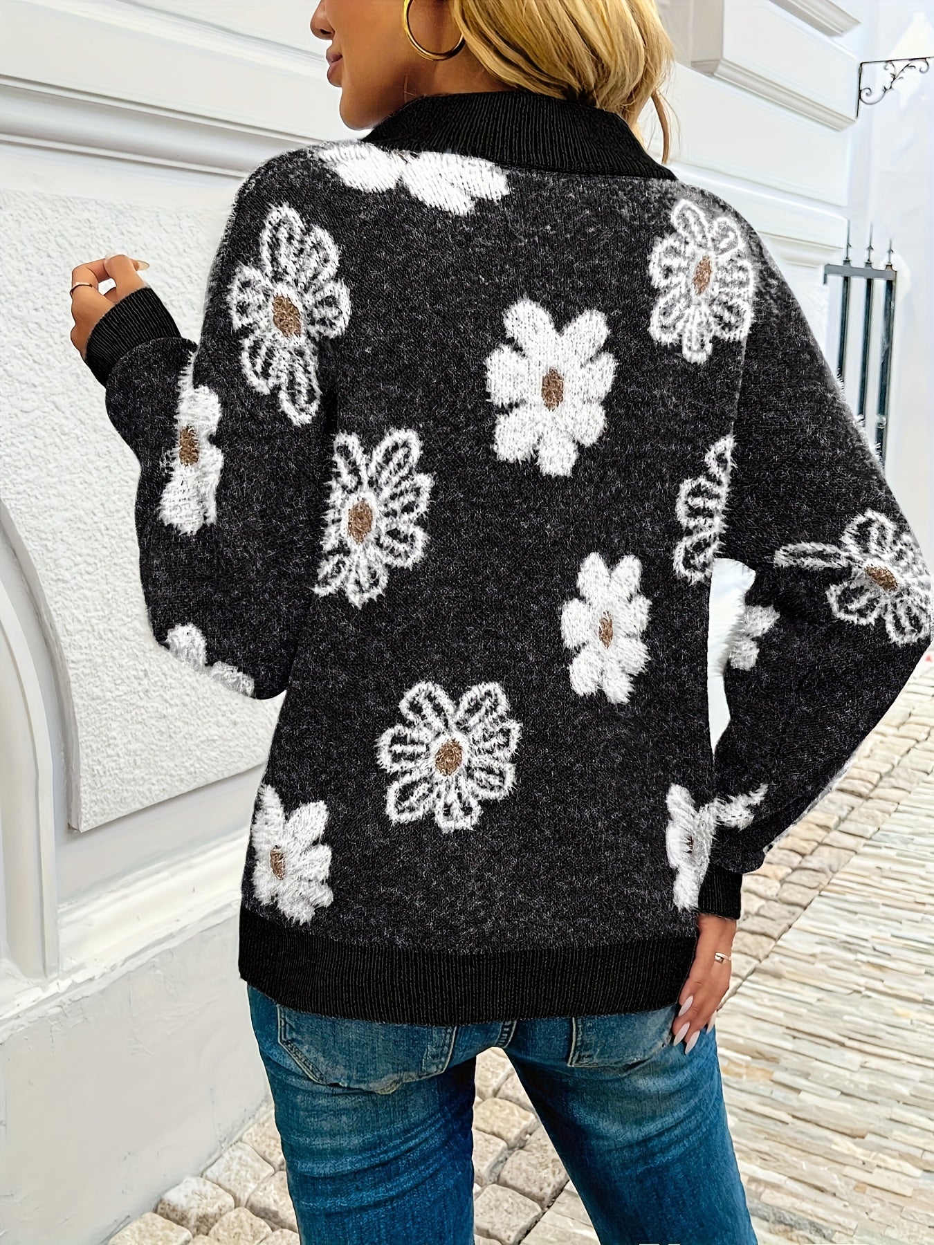 Monique™ – Cardigan fleuri doux intemporel élégant