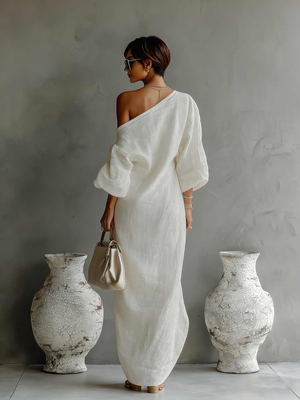 Agnès | Robe Maxi Lin Épaules Nues Fluide