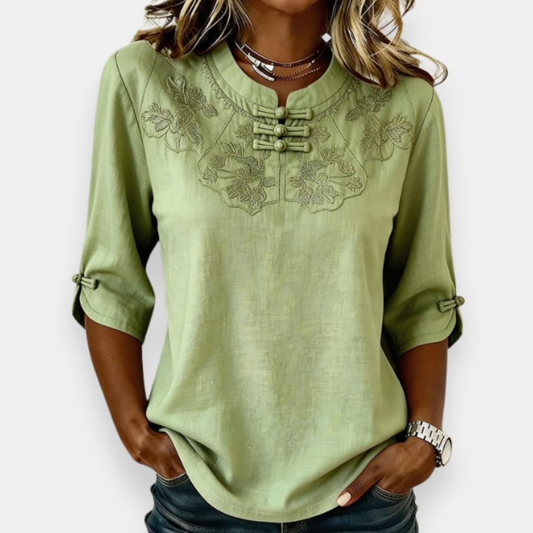 Mavise | Blouse brodée à brandebourgs