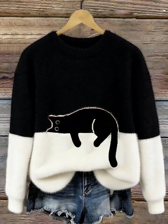 Aileen | Sweat Oversize Élégant à Imprimé Chat