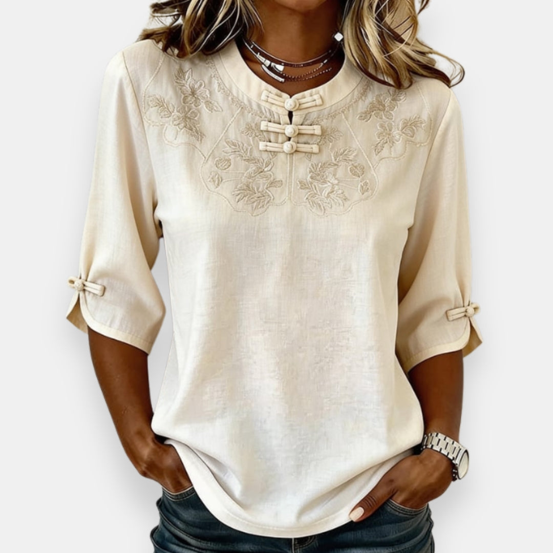 Mavise | Blouse brodée à brandebourgs