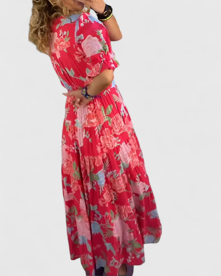 Minelda | Elegant Floral V-neck Dress Maison Fleurine