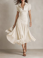 Adriana | Robe midi satinée à rayures rétro