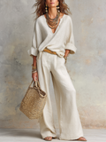 Naomi | Ensemble Lin Col V Oversize & Pantalon Large Fluide