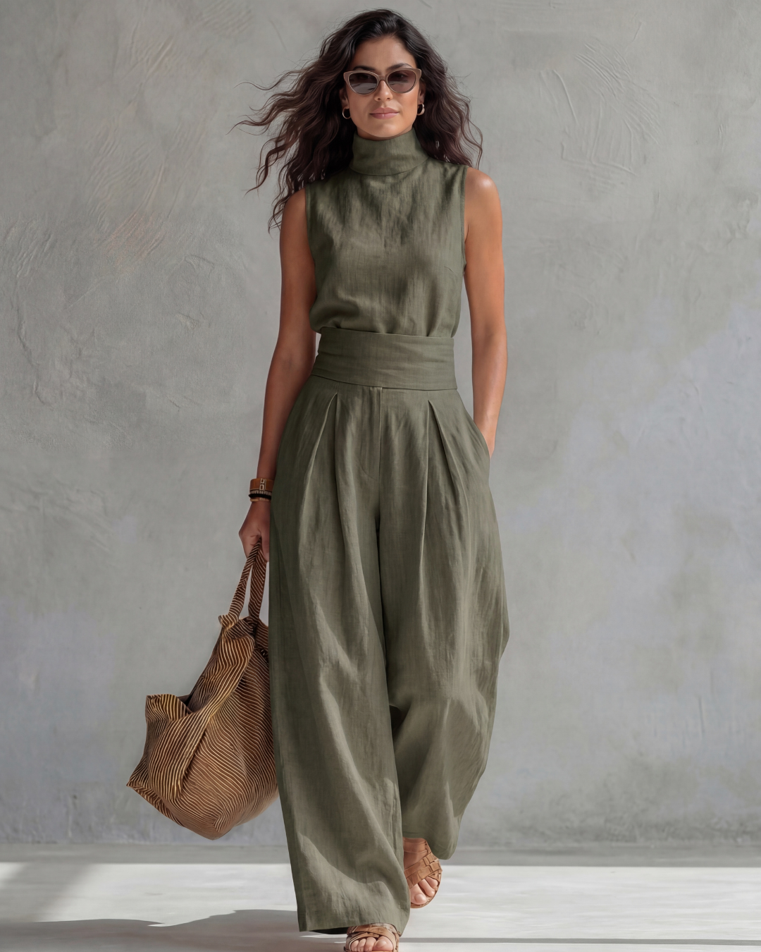 María | Ensemble Élégant avec Pantalon Large et Top