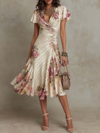 Alba | Robe midi cache-cœur froncée à imprimé floral élégant