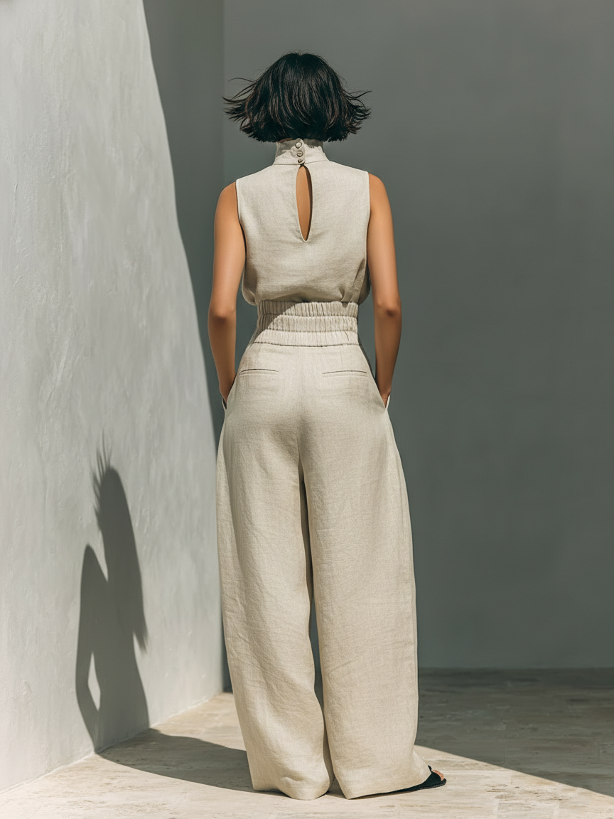 María | Ensemble Élégant avec Pantalon Large et Top