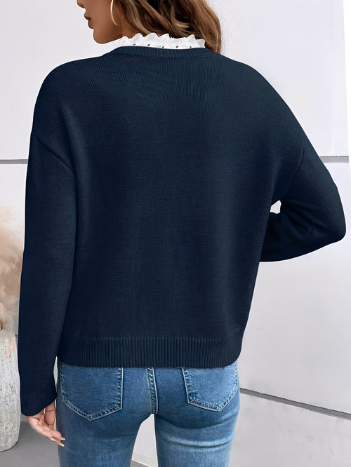 Céline | Pull Chic en Tricot avec Col en Dentelle Élégant