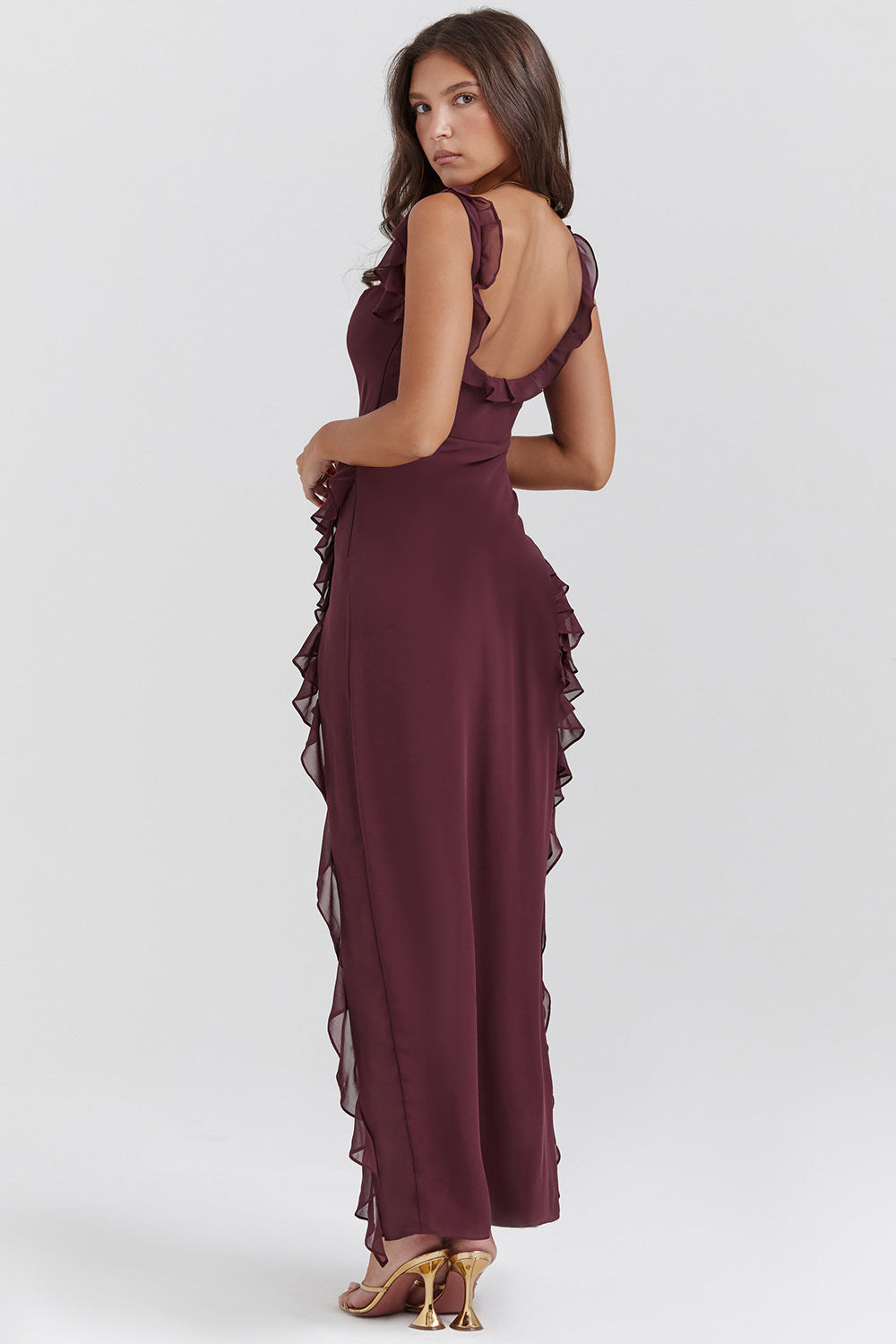 Amira | Robe Longue À Bretelles Prune Foncé