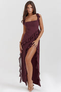 Amira | Robe Longue À Bretelles Prune Foncé