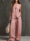 Two-Piece Set in Cotton and Linen with Sleeveless Vest and Wide-Leg Pants Maison Fleurine