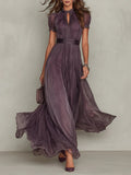 Flavia | Long purple dress with keyhole neckline, chiffon lace trim Maison Fleurine