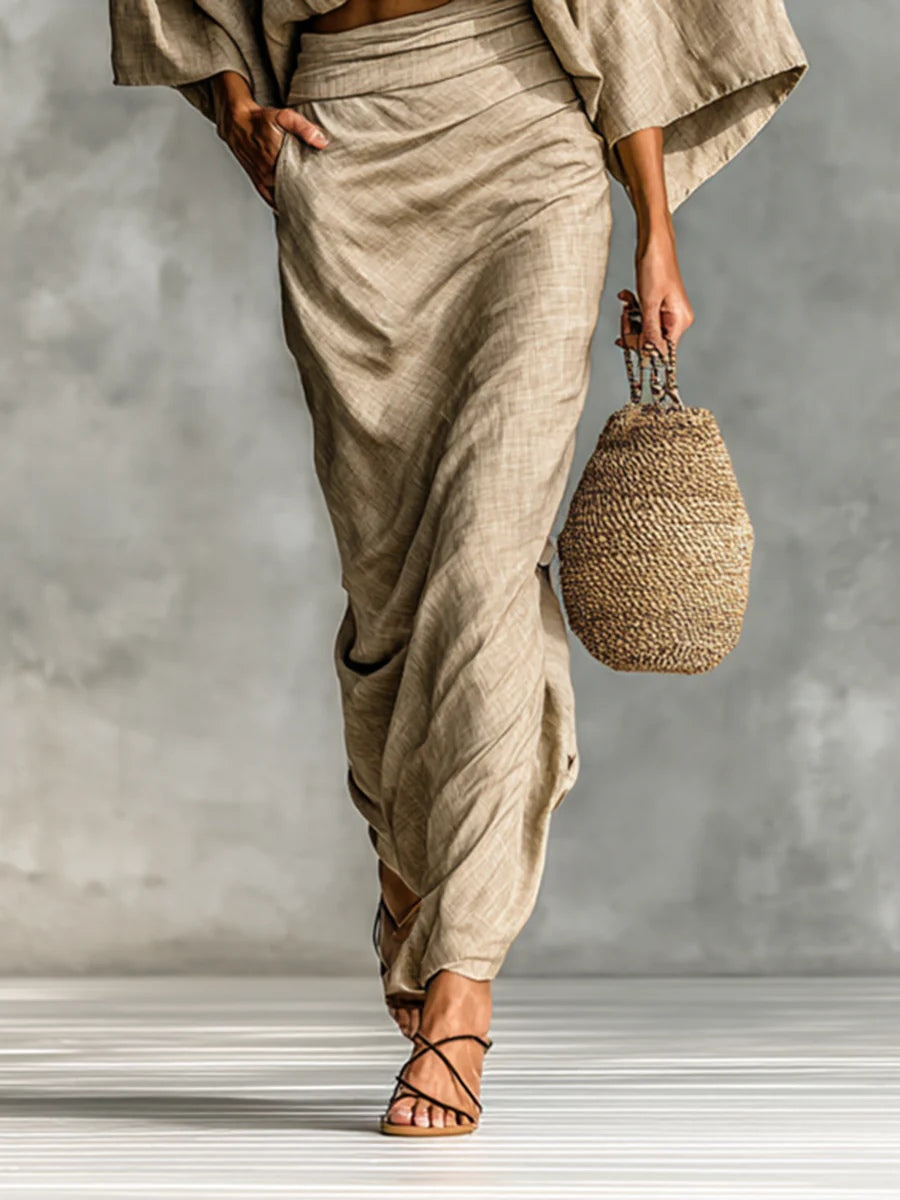 WILLOW | Beige Two Piece Set with Batwing Top and Long Skirt for Effortless Elegance Maison Fleurine