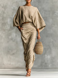 WILLOW | Beige Two Piece Set with Batwing Top and Long Skirt for Effortless Elegance Maison Fleurine