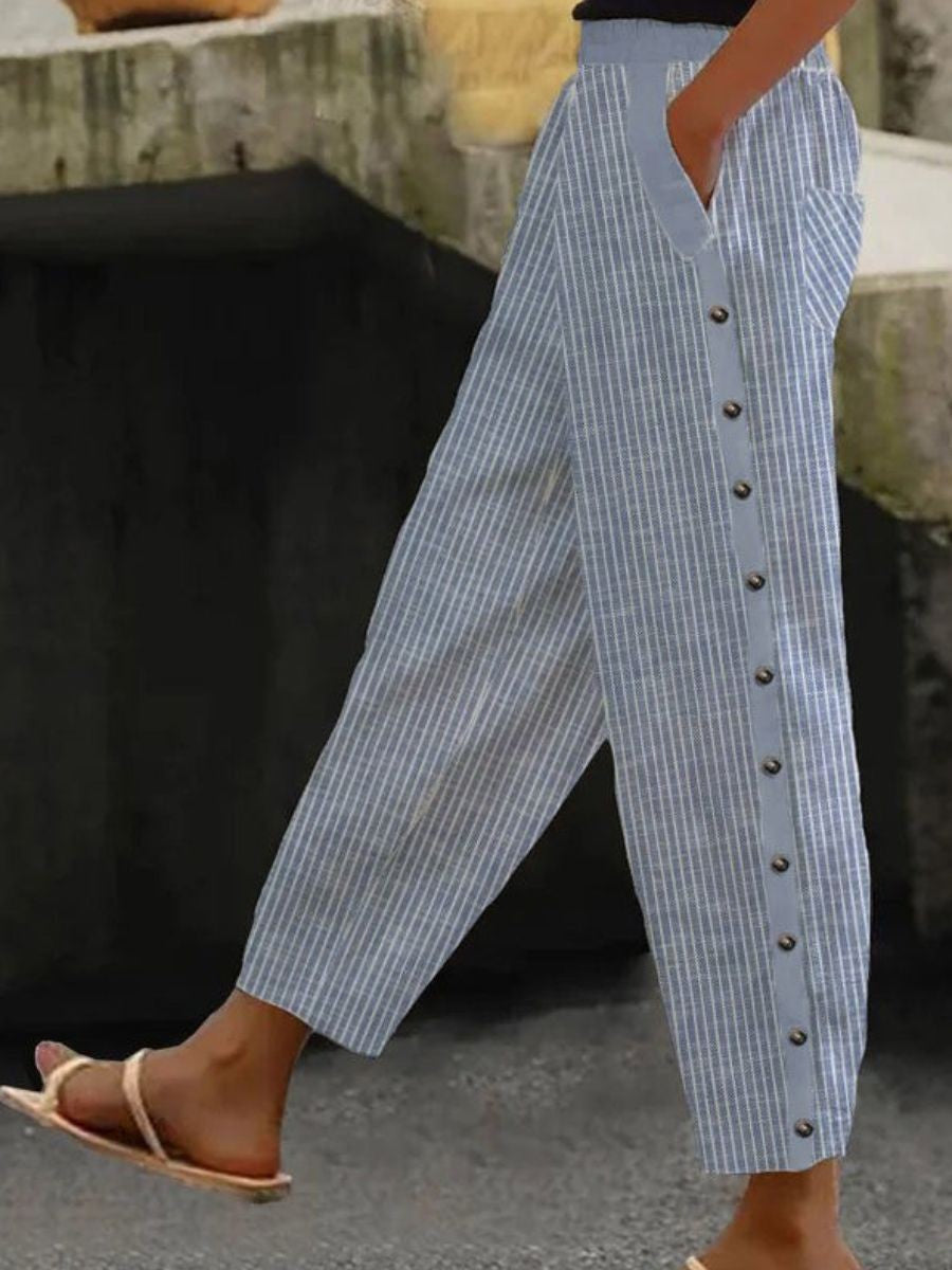 Linaya - Pantalon à Boutons Rayé