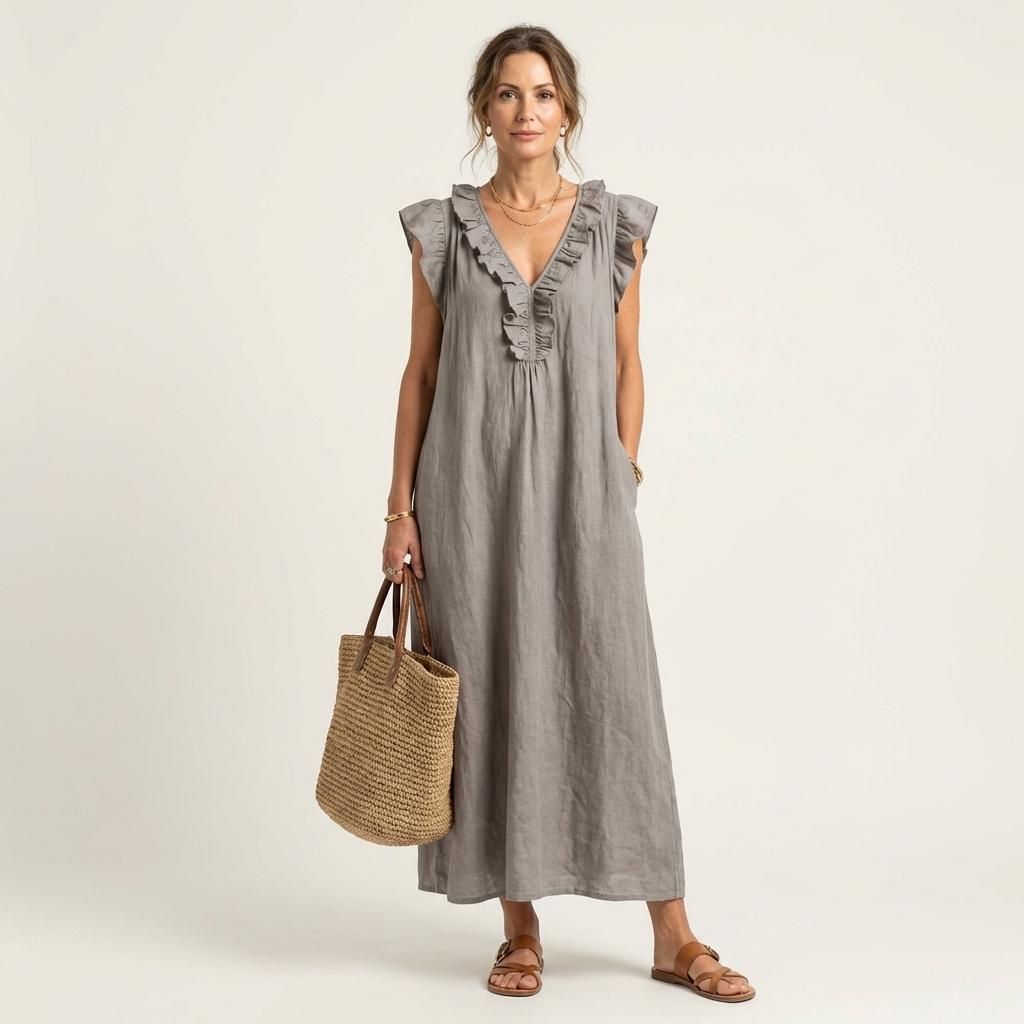 Anita | Robe Longue Col V à Volants