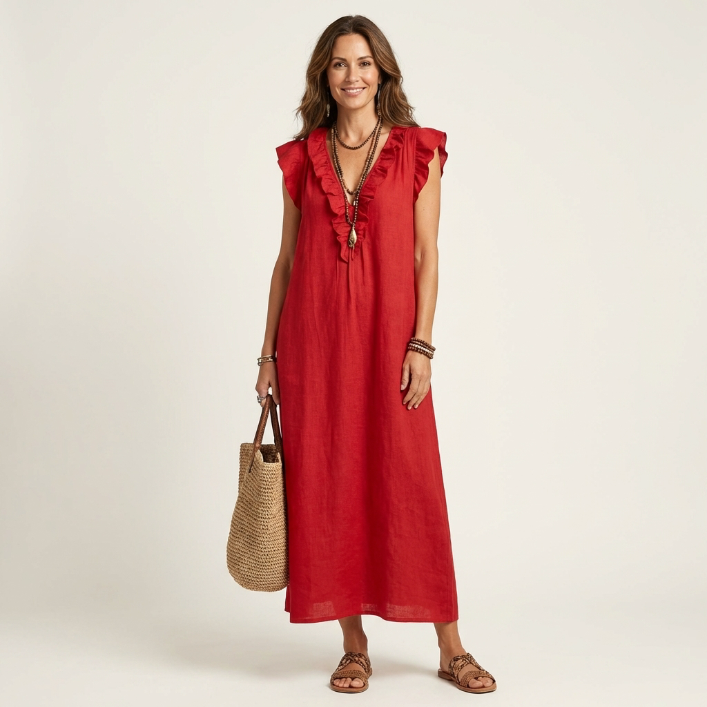 Anita | Robe Longue Col V à Volants