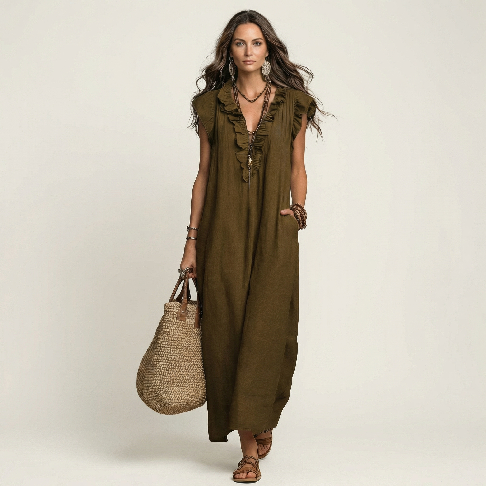 Anita | Robe Longue Col V à Volants