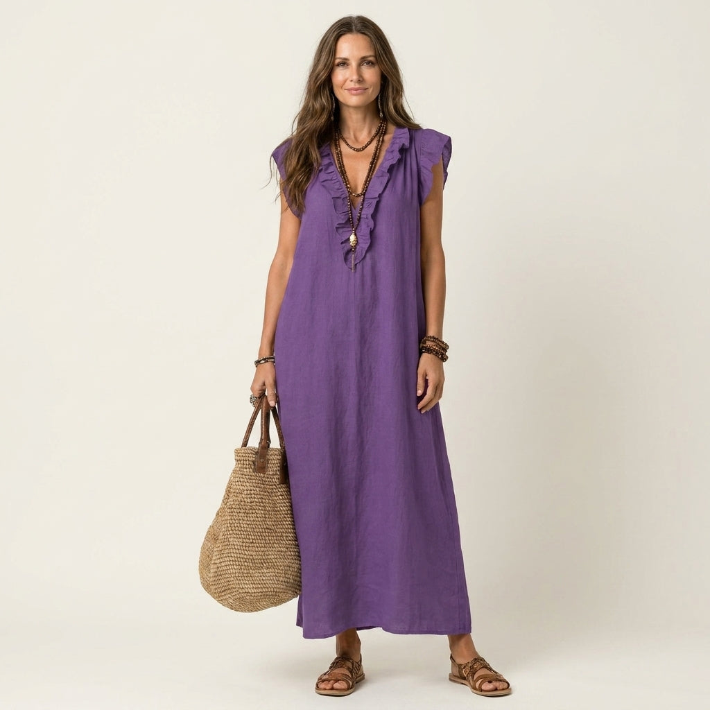 Anita | Robe Longue Col V à Volants
