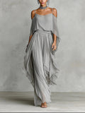 Isabela | Ensemble Fluide Gris Élégant Top à Bretelles & Pantalon Léger