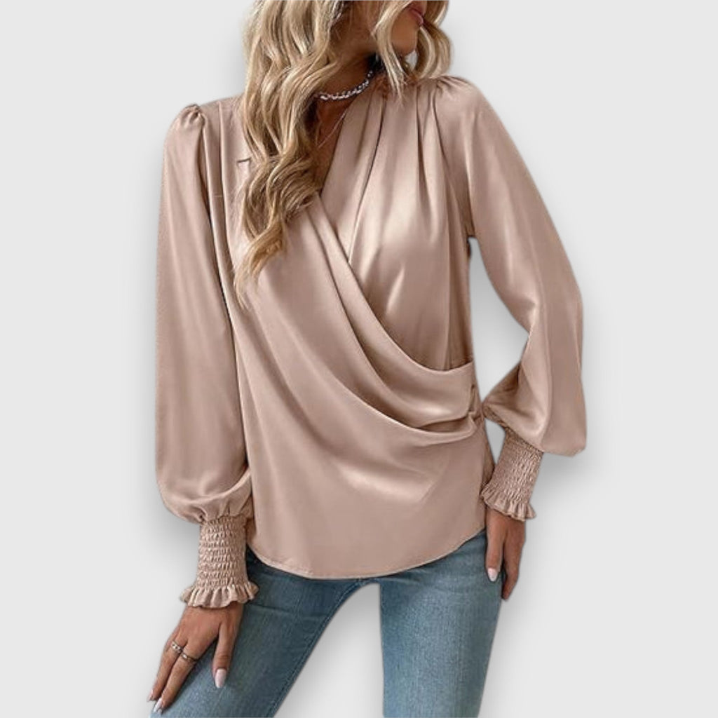 Lilou | Blouse satinée à col drapé