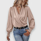 Lilou | Blouse satinée à col drapé