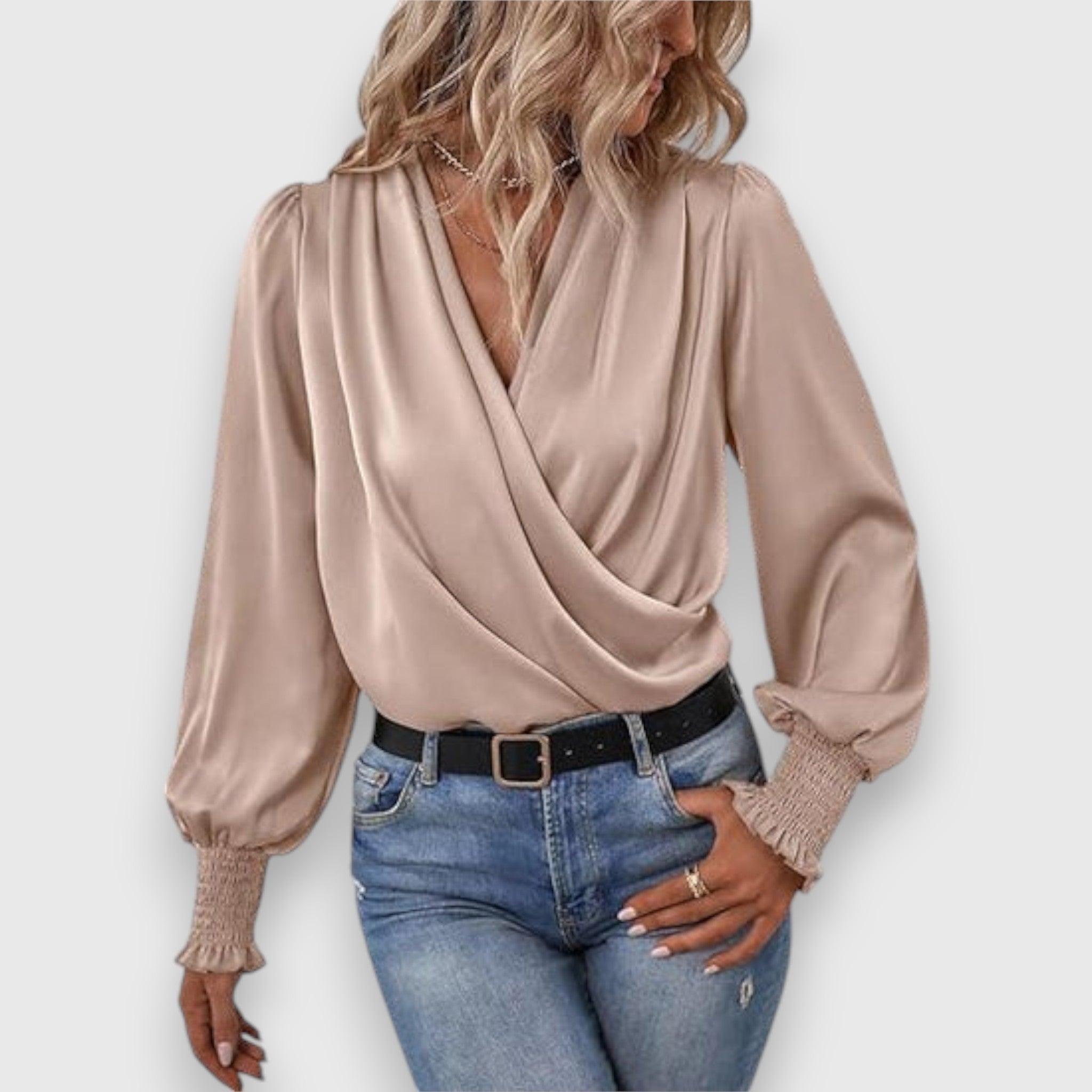 Lilou | Blouse satinée à col drapé