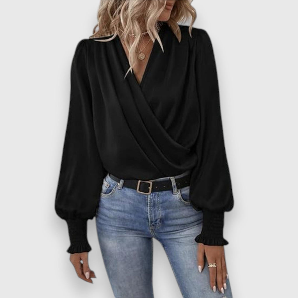 Lilou | Blouse satinée à col drapé
