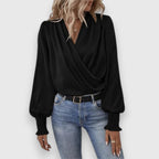 Lilou | Blouse satinée à col drapé