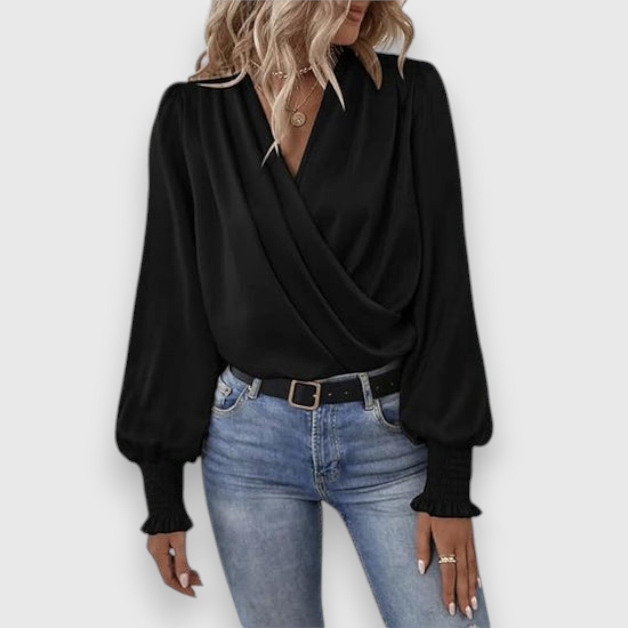 Lilou | Blouse satinée à col drapé
