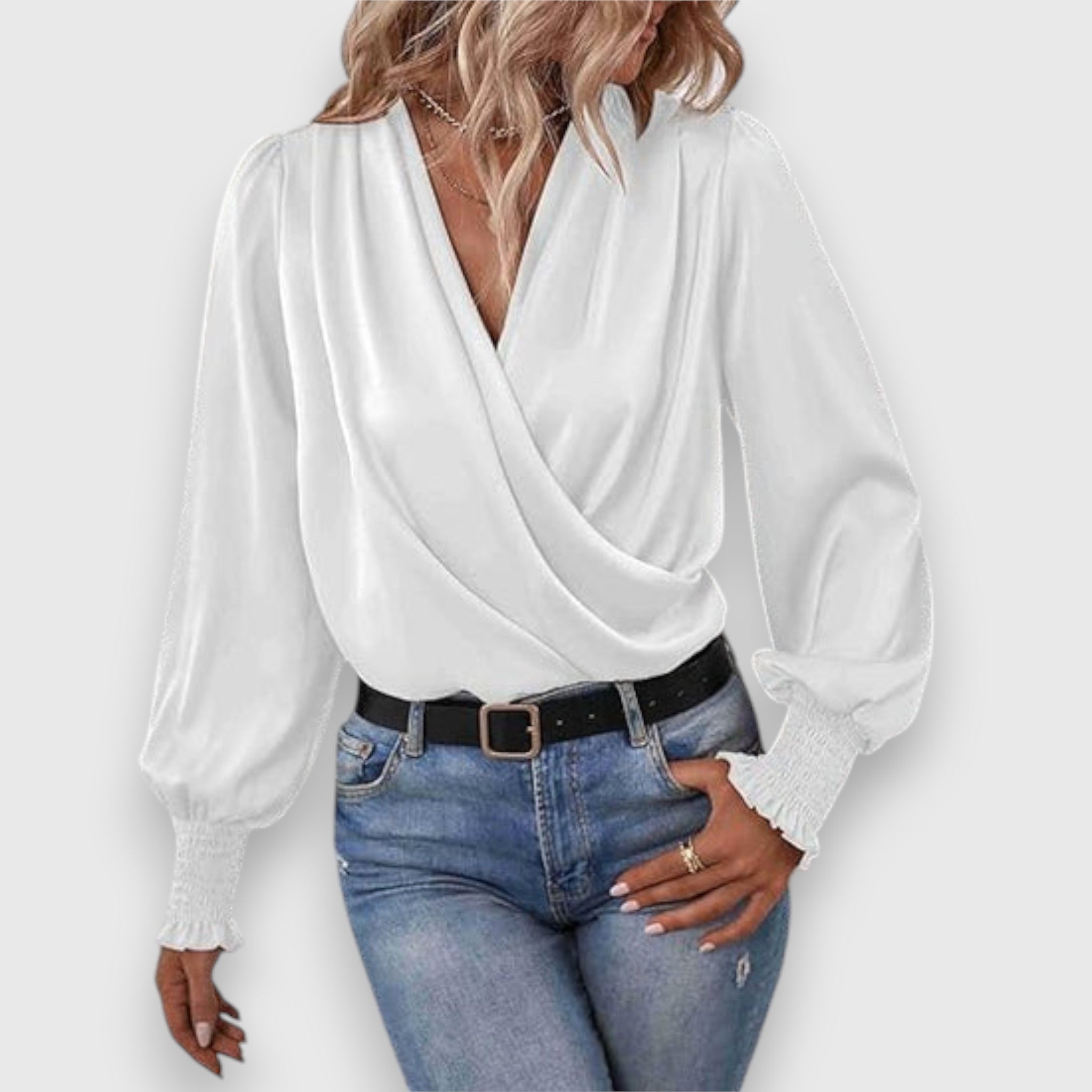 Lilou | Blouse satinée à col drapé