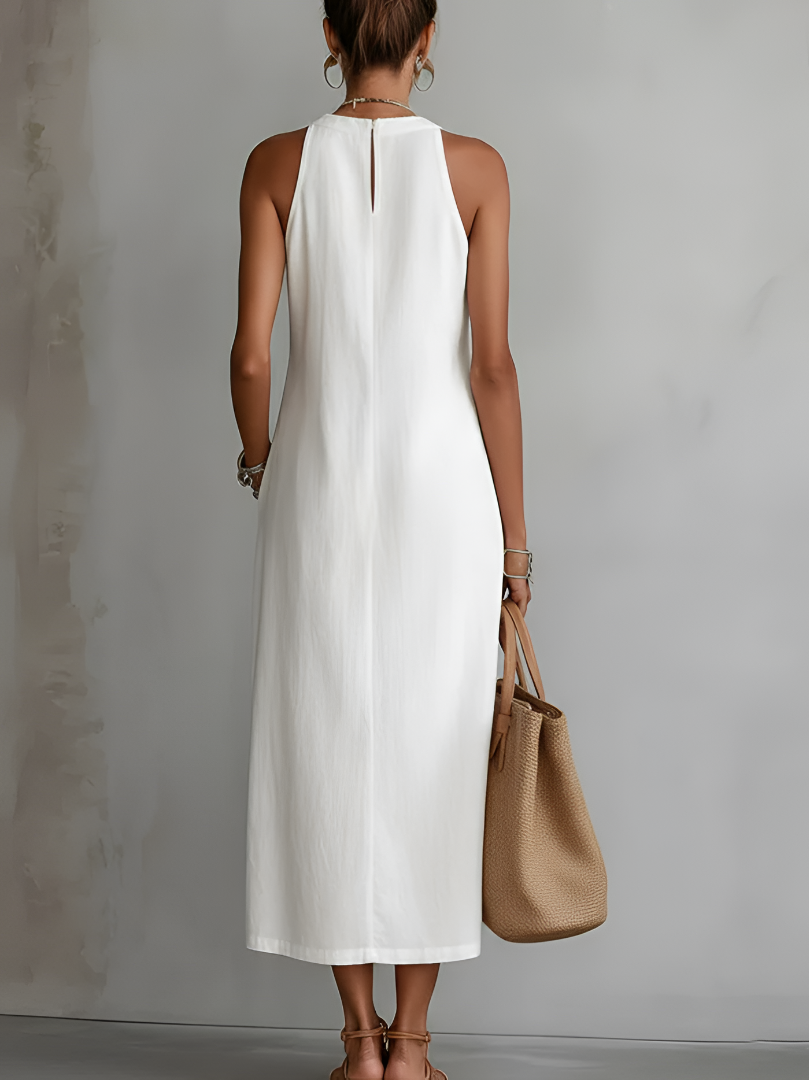 Jimena | Robe midi décontractée brodée à col mao