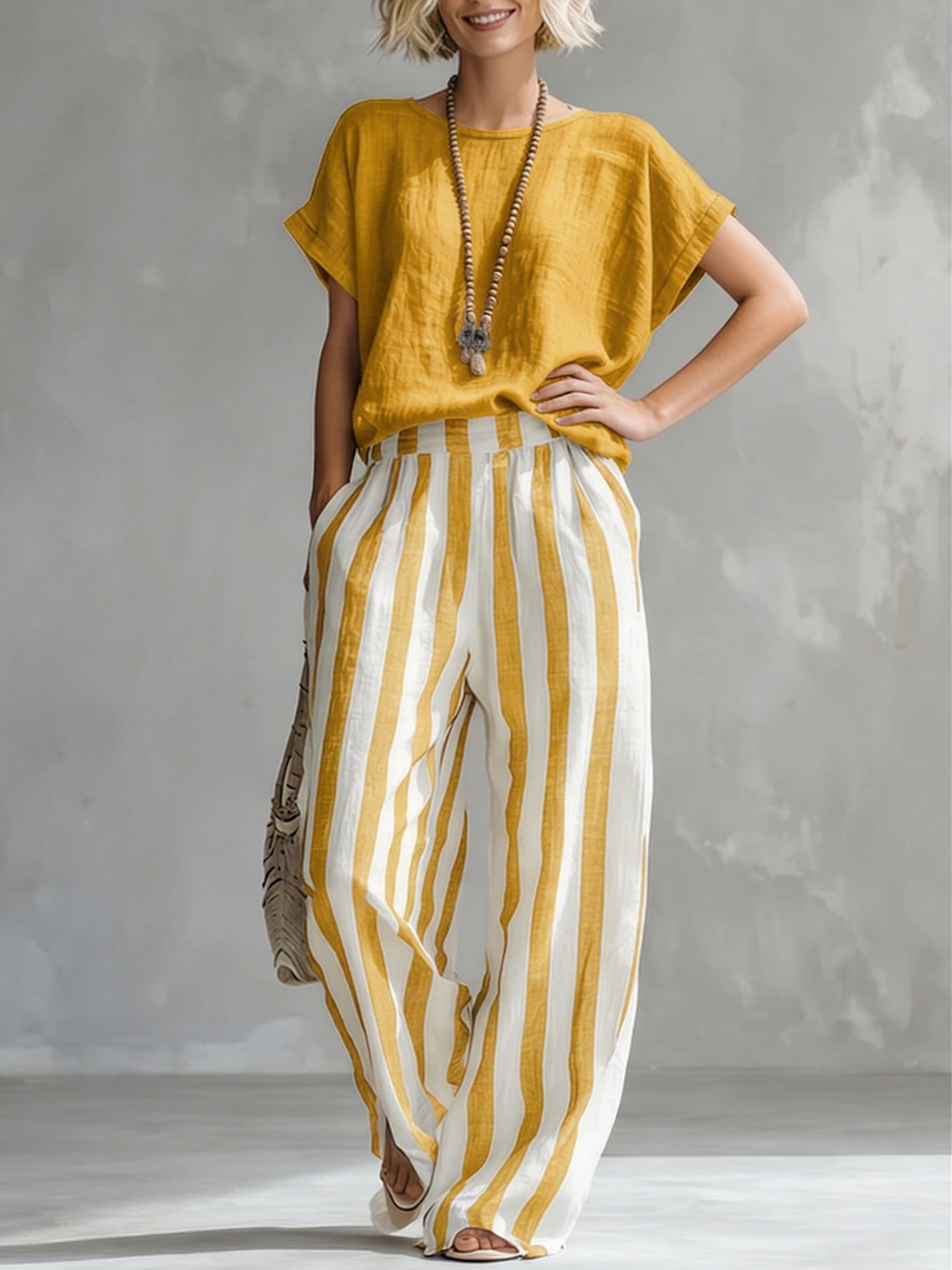 Sienna | Ensemble Deux Pièces Ample en Coton et Lin à Rayures