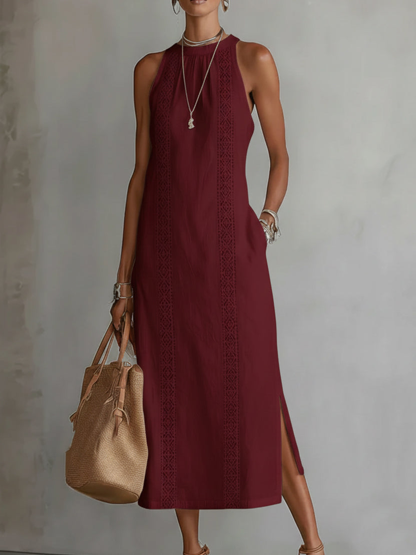 Jimena | Robe midi décontractée brodée à col mao