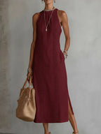 Jimena | Robe midi décontractée brodée à col mao